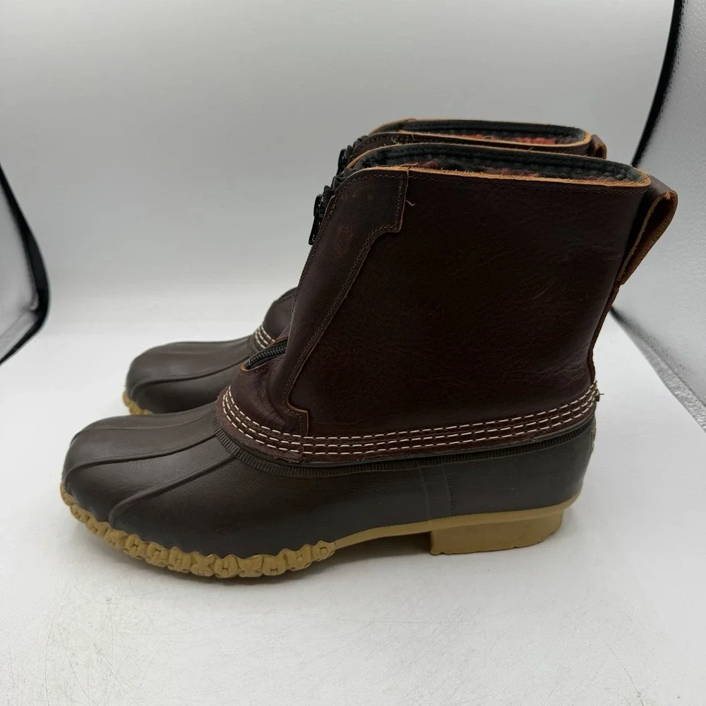 LL Bean Duck Boots Mens Sz 11 M Brown Insulated Fleece Lined Winter Front Zip